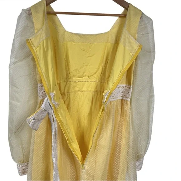 Vintage Handmade Cottagecore Yellow Square Neck Long Sleeve Maxi Dress Size S - Picture 4 of 10